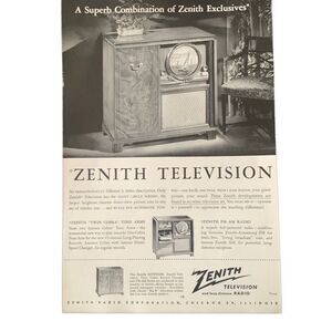 Vintage 1949 Zenith Television Combination of Exclusives Ad Advertisement